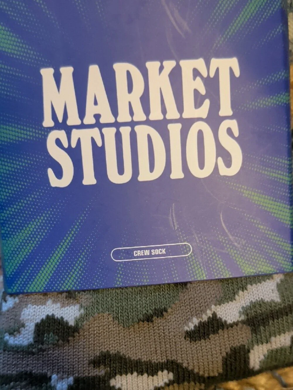 Market Studios Men’s Athletic Socks - White Stripe & Green Camo (2-Pack)